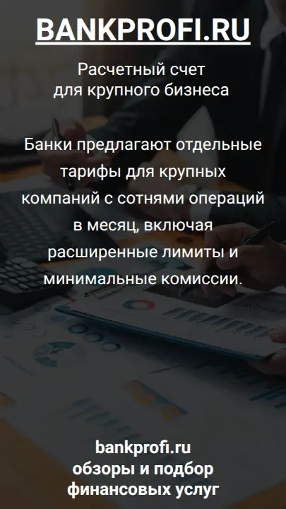 Банки предлагают отдельные тарифы для крупных компаний с сотнями операций в месяц, включая расширенные лимиты и минимальные комиссии.