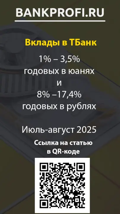 1% – 3,5% годовых в юанях и 8% –17,4% годовых в рублях Июль-август 2025 1% – 3,5% годовых в юанях и 8% –17,4% годовых в рублях Июль-август 2025