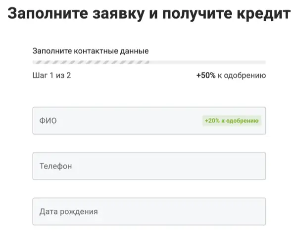 Форма оформления кредита