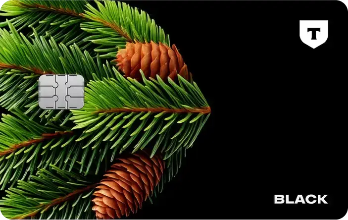 Карта с оформлением и запахом леса, сосны, ёлки, хвойи с шишками, ТБанк