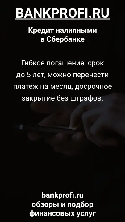 Гибкое погашение: срок до 5 лет, можно перенести платёж на месяц, досрочное закрытие без штрафов.