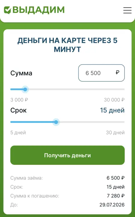 Заявка на займ в МКК Выдадим