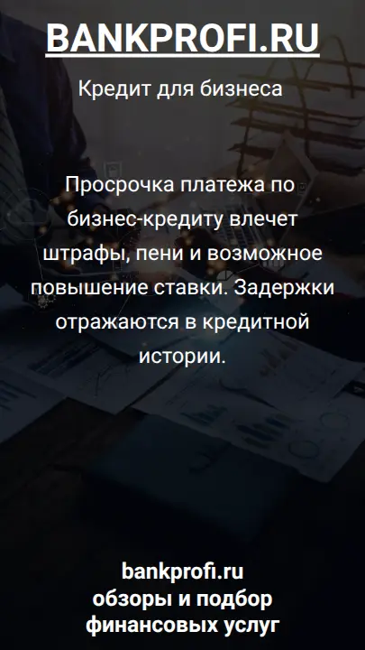 Просрочка платежа по бизнес-кредиту влечет штрафы, пени и возможное повышение ставки. Задержки отражаются в кредитной истории.