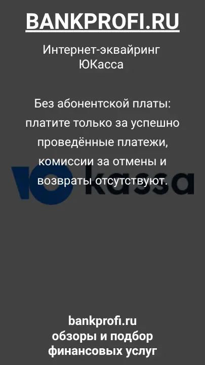 Без абонентской платы: платите только за успешно проведённые платежи, комиссии за отмены и возвраты отсутствуют.