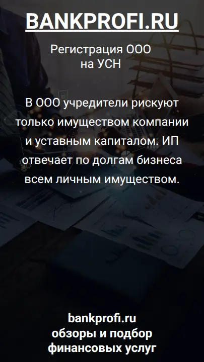 В ООО учредители рискуют только имуществом компании и уставным капиталом. ИП отвечает по долгам бизнеса всем личным имуществом.