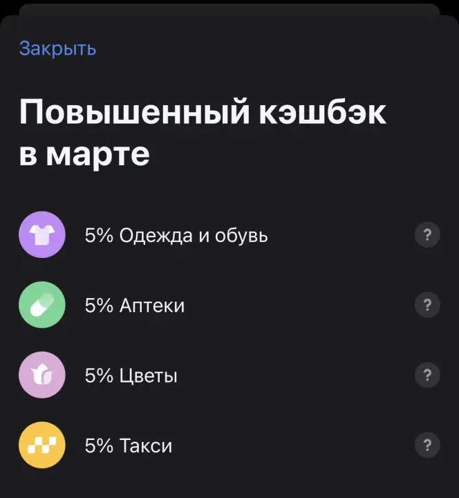 Категории повышенного кэшбэка по карте Блэк