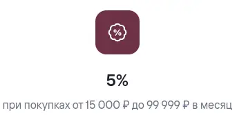 5% при покупках от 15 000 ₽ до 99 999 ₽ в месяц