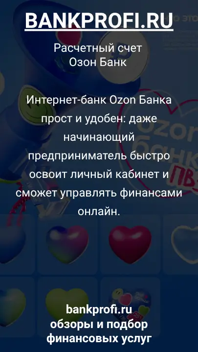 Интернет-банк Ozon Банка прост и удобен: даже начинающий предприниматель быстро освоит личный кабинет и сможет управлять финансами онлайн.