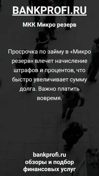 Просрочка по займу в «Микро резерв» влечет начисление штрафов и процентов, что быстро увеличивает сумму долга. Важно платить вовремя.