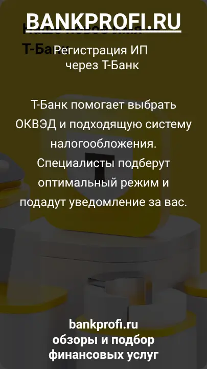 Т-Банк помогает выбрать ОКВЭД и подходящую систему налогообложения. Специалисты подберут оптимальный режим и подадут уведомление за вас.