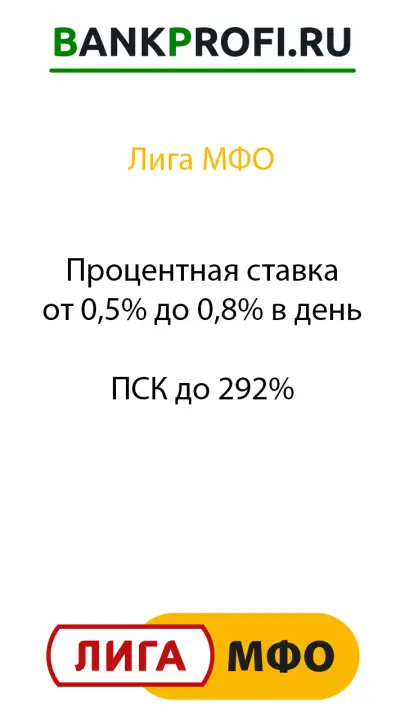 Процентная ставка от 0,5% до 0,8% в день  ПСК до 292%