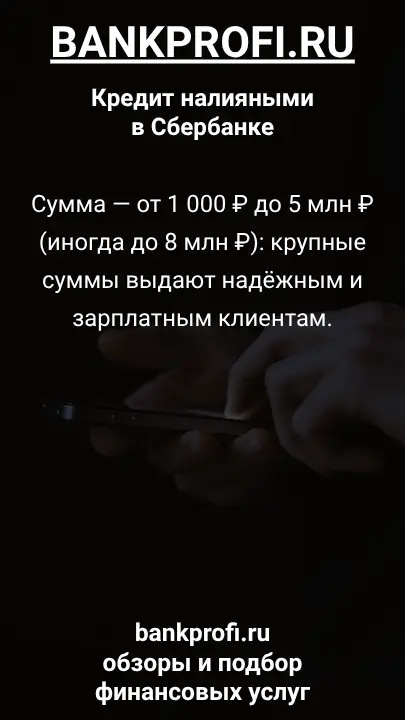 Сумма — от 1 000 ₽ до 5 млн ₽ (иногда до 8 млн ₽): крупные суммы выдают надёжным и зарплатным клиентам.