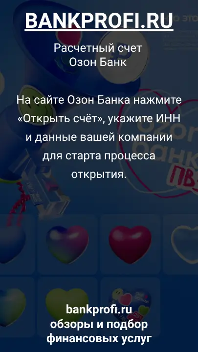 На сайте Озон Банка нажмите «Открыть счёт», укажите ИНН и данные вашей компании для старта процесса открытия.