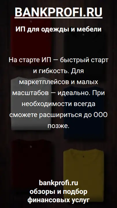 На старте ИП — быстрый старт и гибкость. Для маркетплейсов и малых масштабов — идеально. При необходимости всегда сможете расшириться до ООО позже.