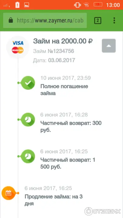 Погашение займа в Займере