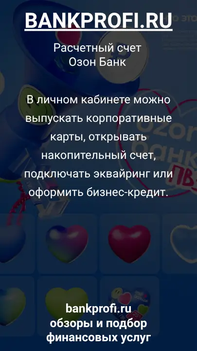 В личном кабинете можно выпускать корпоративные карты, открывать накопительный счет, подключать эквайринг или оформить бизнес-кредит.