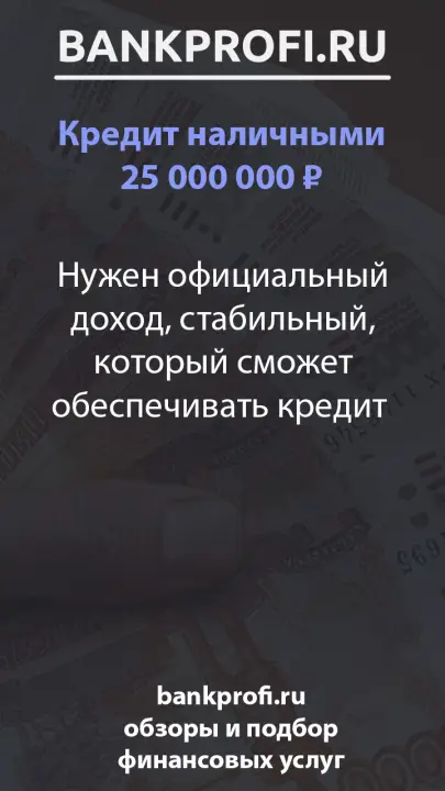 Нужен официальный доход, стабильный, который сможет обеспечивать кредит 