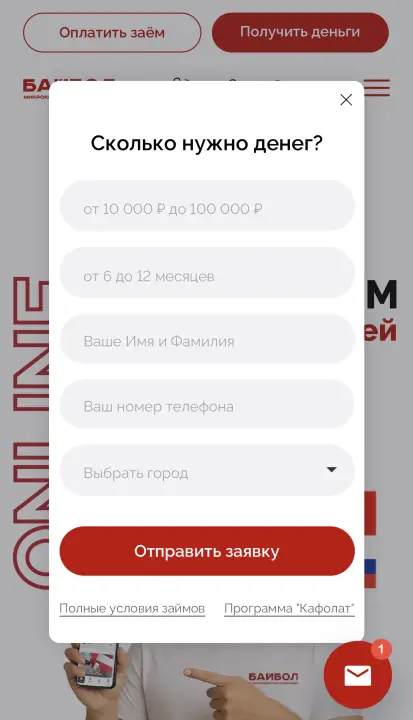 Заявка на займ в Байбол