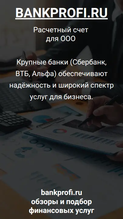 Крупные банки (Сбербанк, ВТБ, Альфа) обеспечивают надёжность и широкий спектр услуг для бизнеса.