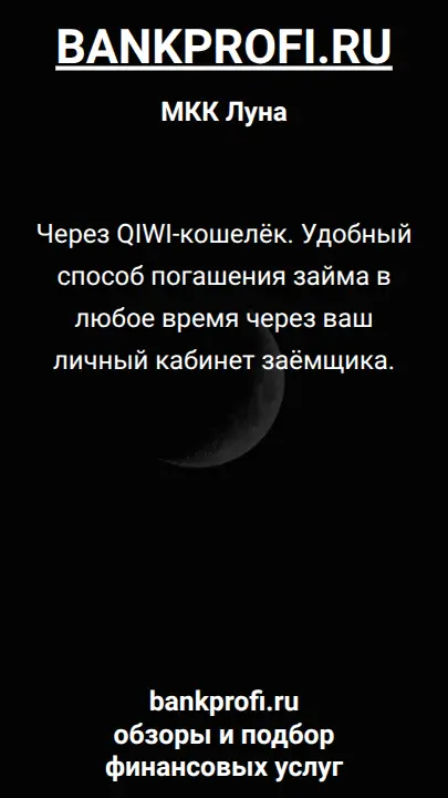 Через QIWI-кошелёк. Удобный способ погашения займа в любое время через ваш личный кабинет заёмщика.