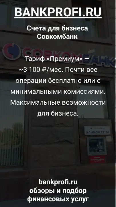 Тариф «Премиум» — ~3 100 ₽/мес. Почти все операции бесплатно или с минимальными комиссиями. Максимальные возможности для бизнеса.