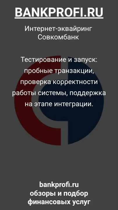 Тестирование и запуск: пробные транзакции, проверка корректности работы системы, поддержка на этапе интеграции.