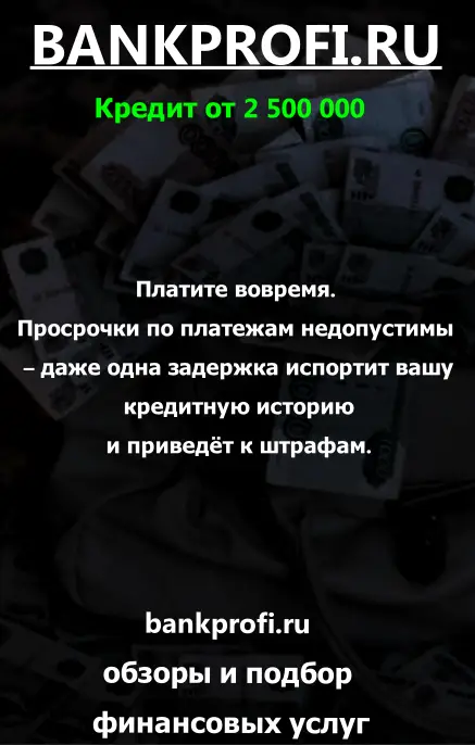 Платите вовремя. Просрочки по платежам недопустимы – даже одна задержка испортит вашу кредитную историю и приведёт к штрафам.