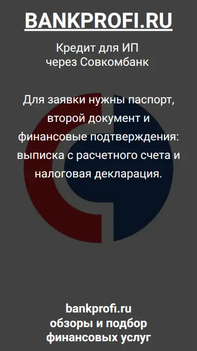 Для заявки нужны паспорт, второй документ и финансовые подтверждения: выписка с расчетного счета и налоговая декларация.