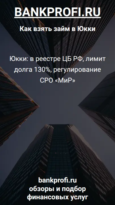 Юкки: в реестре ЦБ РФ, лимит долга 130%, регулирование СРО «МиР»