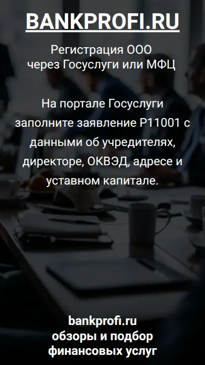 На портале Госуслуги заполните заявление Р11001 с данными об учредителях, директоре, ОКВЭД, адресе и уставном капитале.