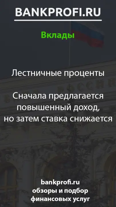 Лестничные проценты  Сначала предлагается повышенный доход, но затем ставка снижается