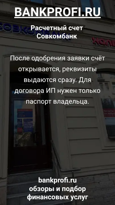 После одобрения заявки счёт открывается, реквизиты выдаются сразу. Для договора ИП нужен только паспорт владельца.