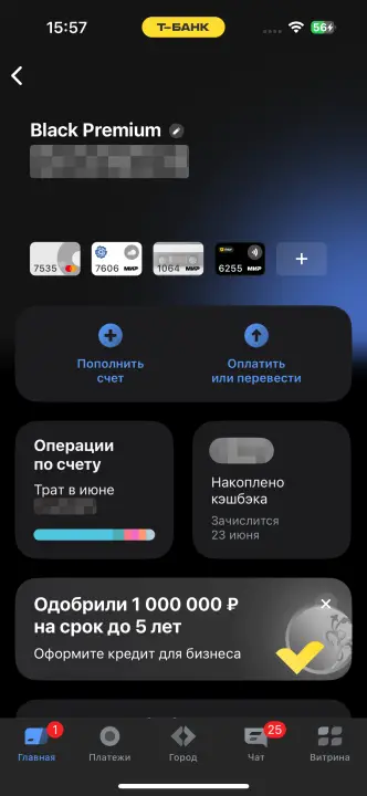 Как выглядит управление картами в приложении ТБанка