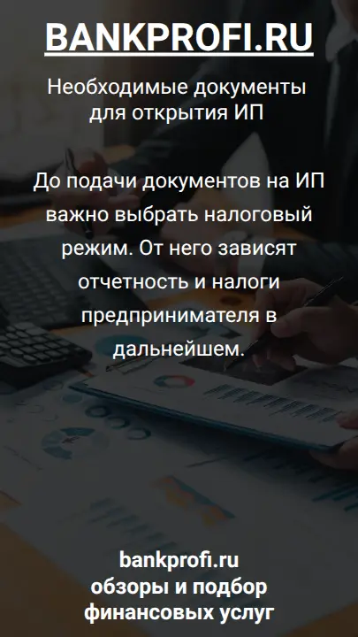 До подачи документов на ИП важно выбрать налоговый режим. От него зависят отчетность и налоги предпринимателя в дальнейшем.