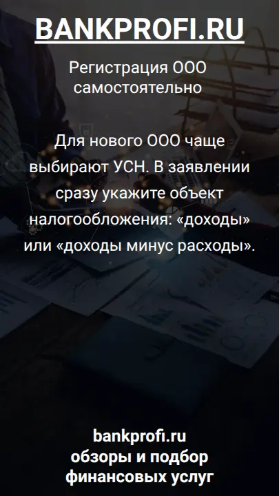 Для нового ООО чаще выбирают УСН. В заявлении сразу укажите объект налогообложения: «доходы» или «доходы минус расходы».