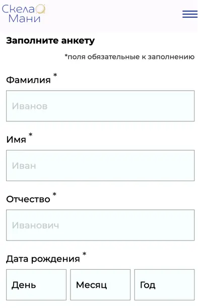 Скела мани заполнение анкеты