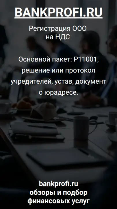 Основной пакет: Р11001, решение или протокол учредителей, устав, документ о юрадресе.