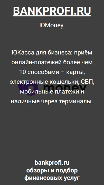 ЮКасса для бизнеса: приём онлайн-платежей более чем 10 способами – карты, электронные кошельки, СБП, мобильные платежи и наличные через терминалы.