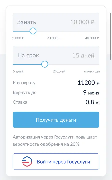 Заявка на займ в Кредитнау. Можно оформить через Госуслуги