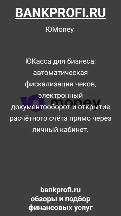 ЮКасса для бизнеса: автоматическая фискализация чеков, электронный документооборот и открытие расчётного счёта прямо через личный кабинет.