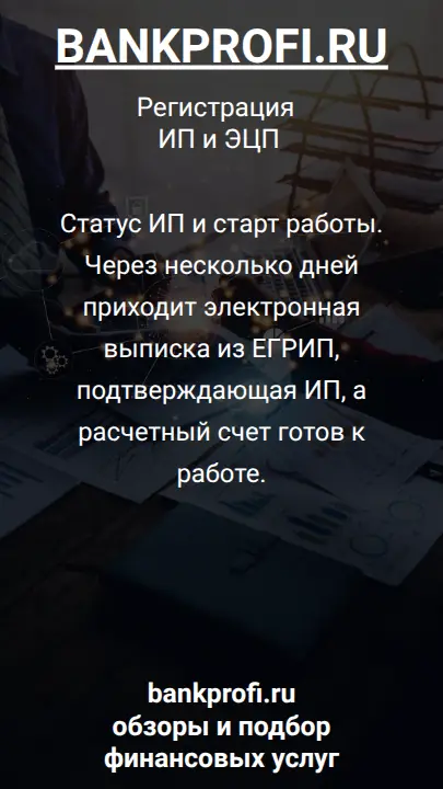 Статус ИП и старт работы. Через несколько дней приходит электронная выписка из ЕГРИП, подтверждающая ИП, а расчетный счет готов к работе.
