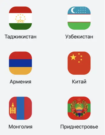 Список стран, куда можно отправлять деньги