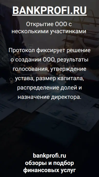 Протокол фиксирует решение о создании ООО, результаты голосования, утверждение устава, размер капитала, распределение долей и назначение директора.