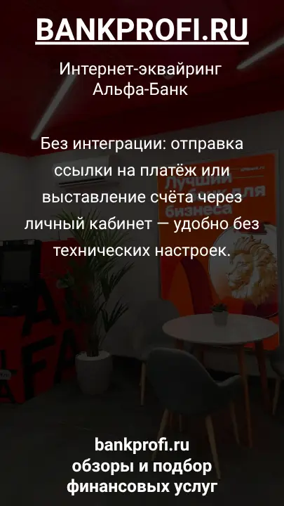Без интеграции: отправка ссылки на платёж или выставление счёта через личный кабинет — удобно без технических настроек.